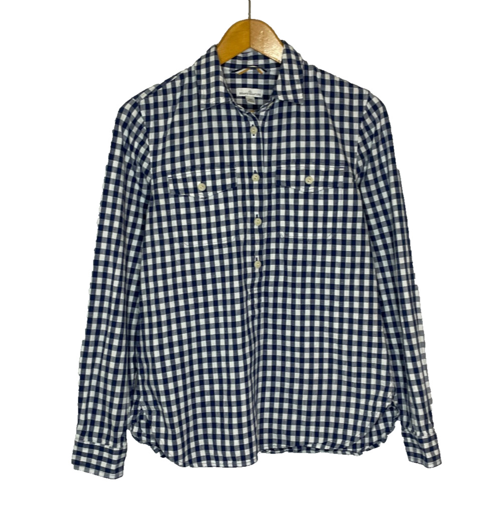 Women's XS L.L.Bean Signature Woven Popover Cotton Black Gingham Plaid Shirt